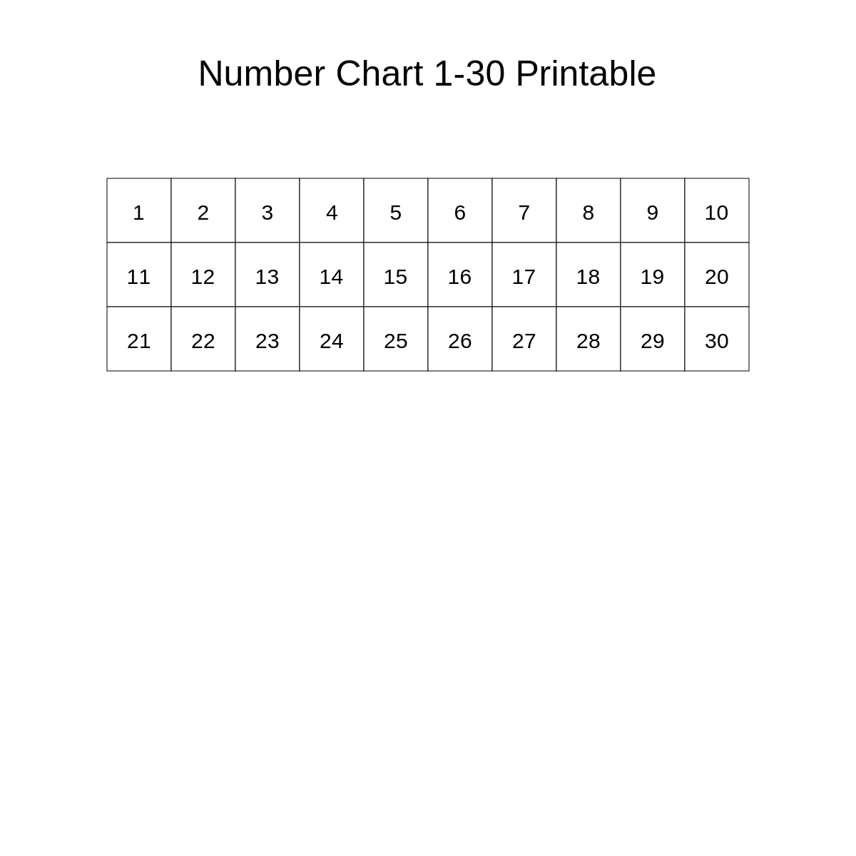 Number Chart 1-30 Printable