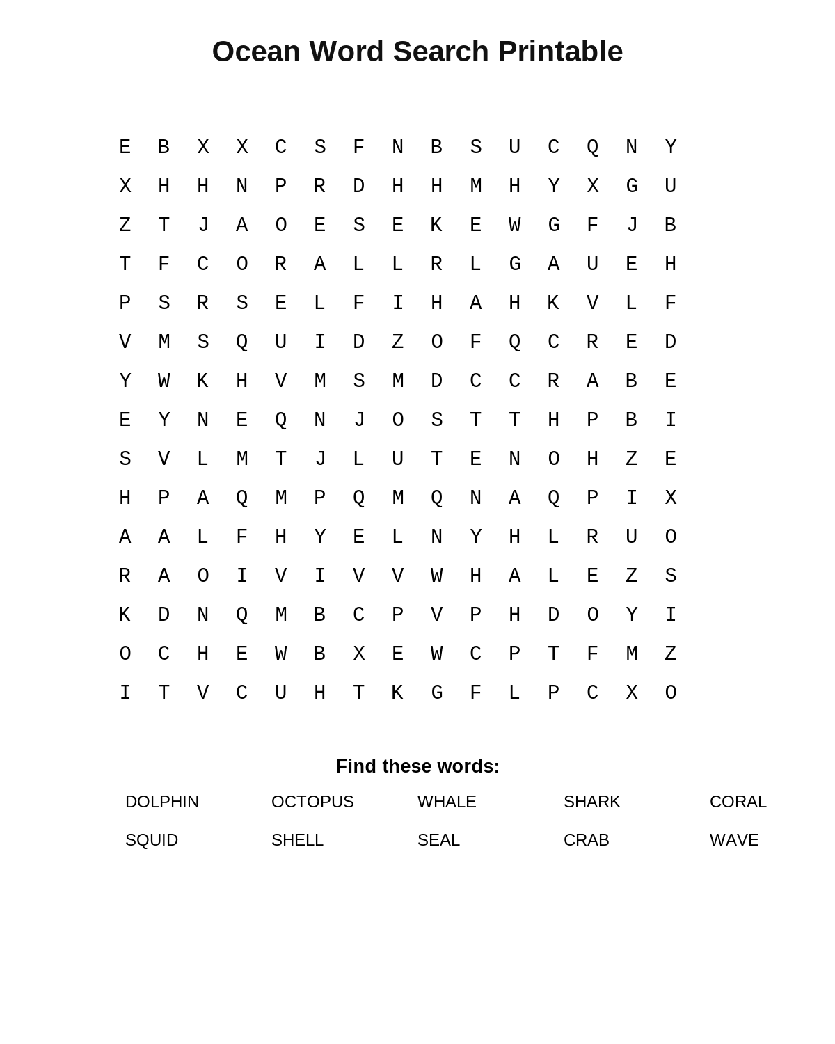 Ocean Word Search Printable