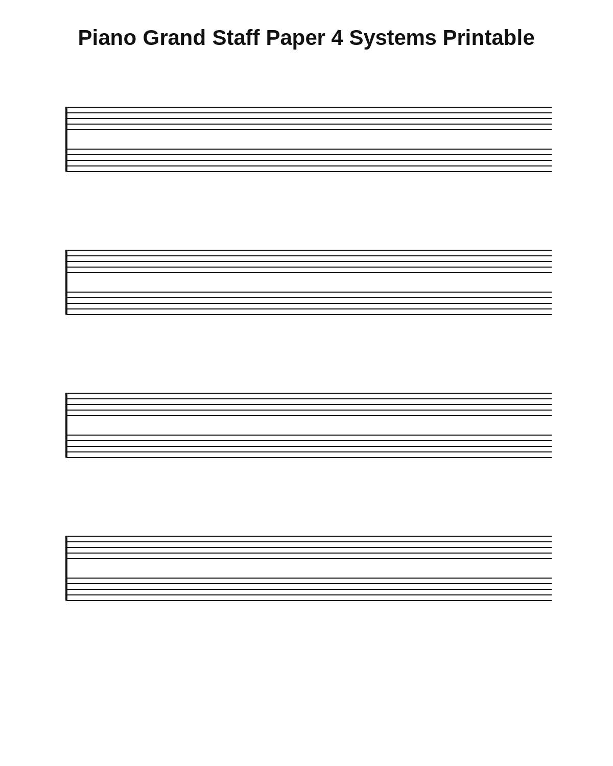 Piano Grand Staff Paper 4 Systems Printable