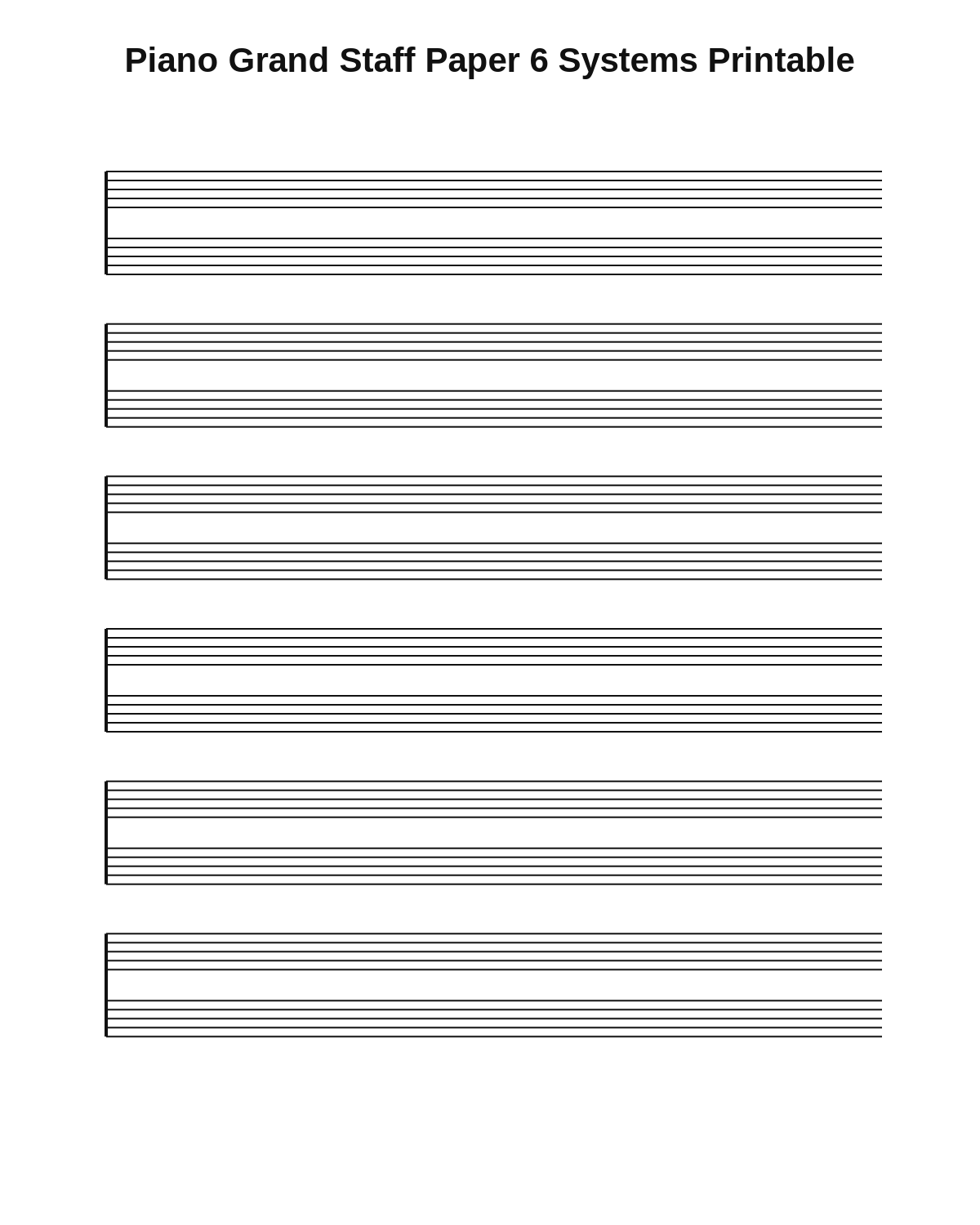 Piano Grand Staff Paper 6 Systems Printable
