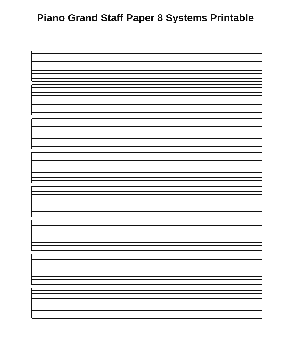 Piano Grand Staff Paper 8 Systems Printable