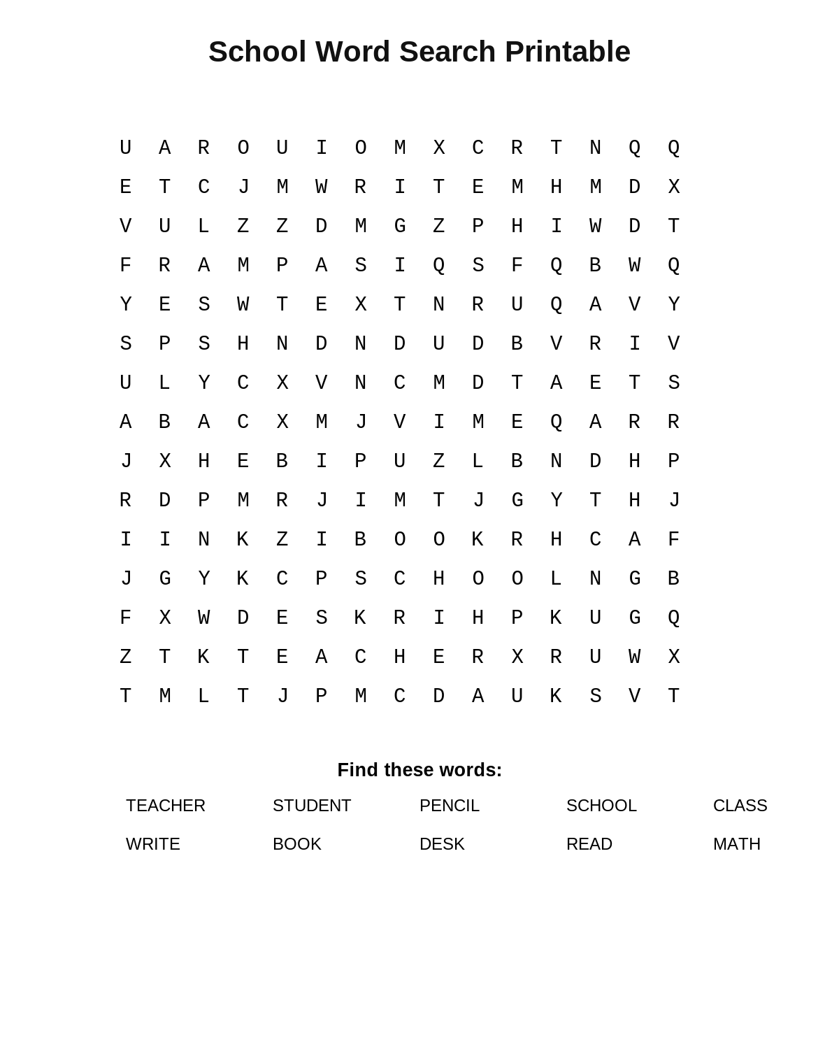 School Word Search Printable