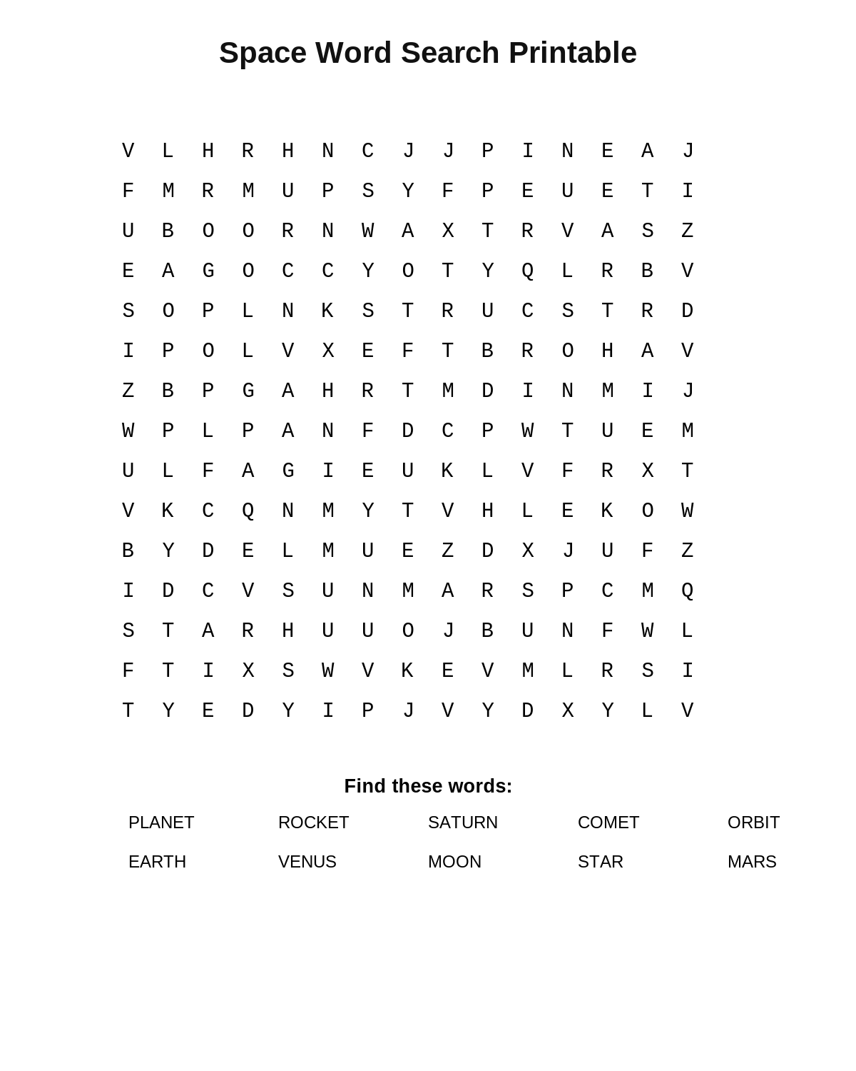 Space Word Search Printable
