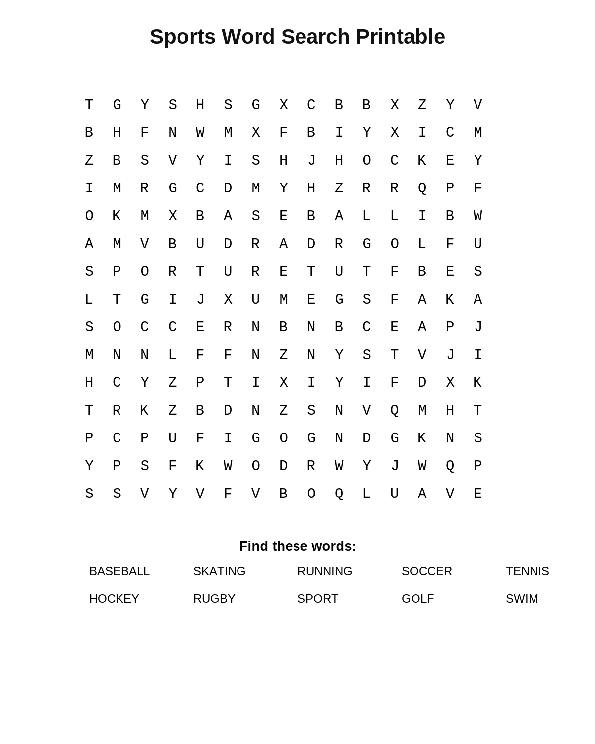 Sports Word Search Printable