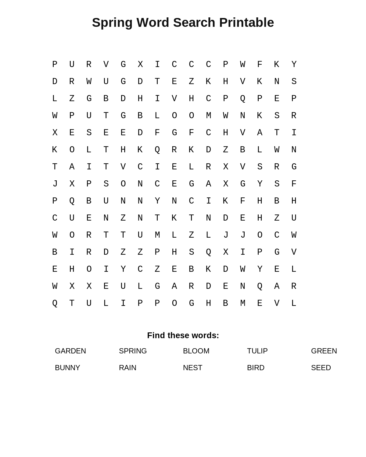 Spring Word Search Printable