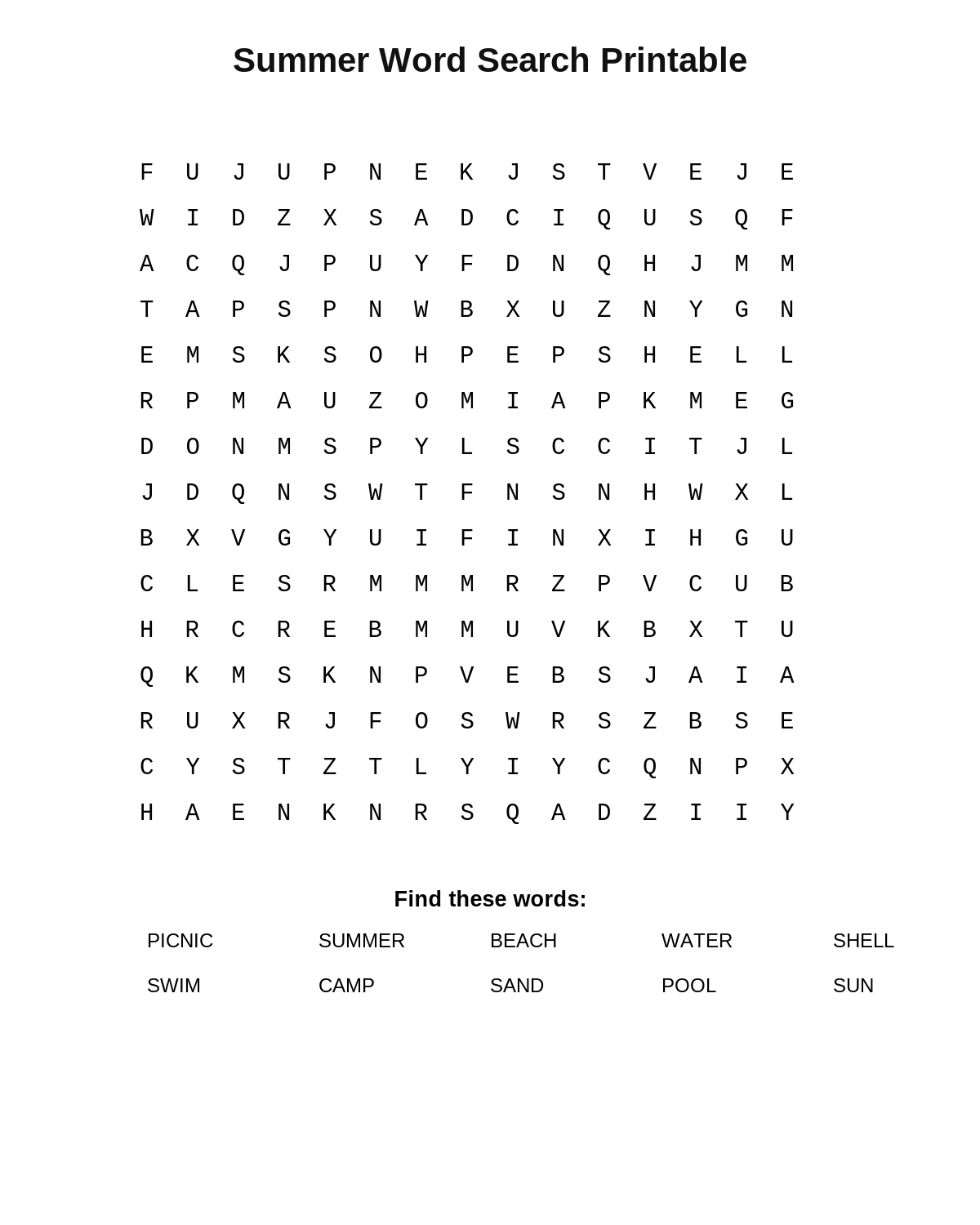 Summer Word Search Printable