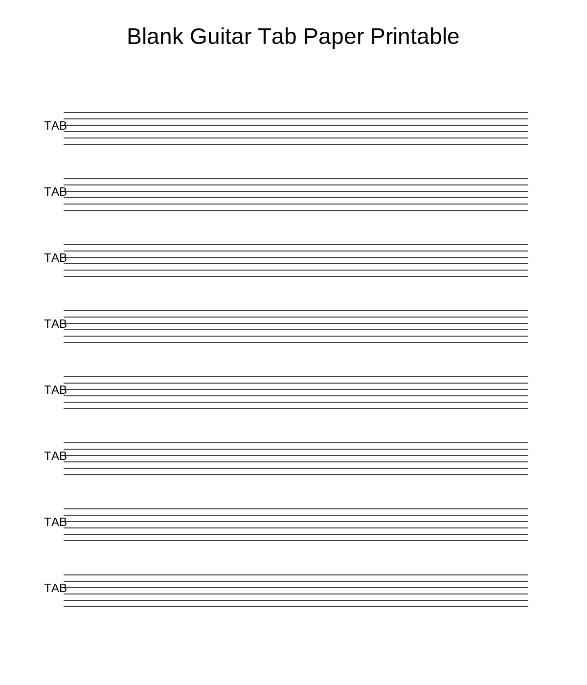 Blank Guitar Tab Paper Printable
