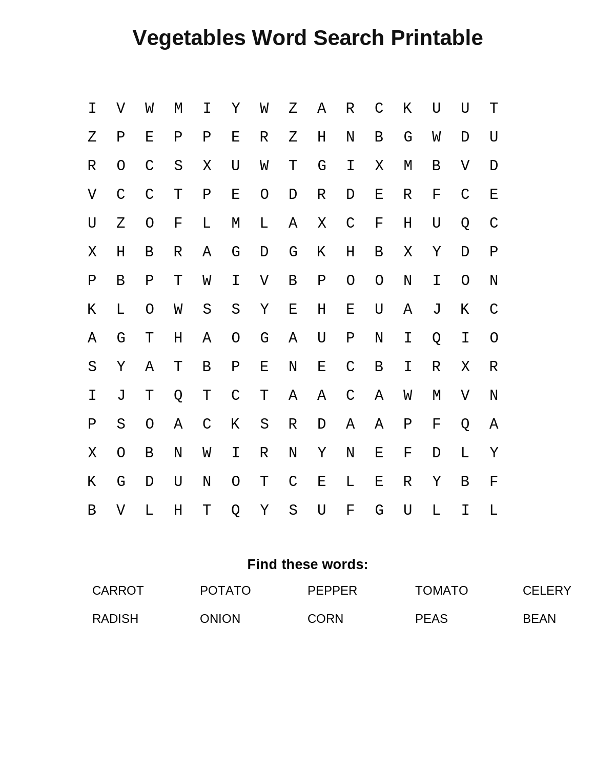 Vegetables Word Search Printable