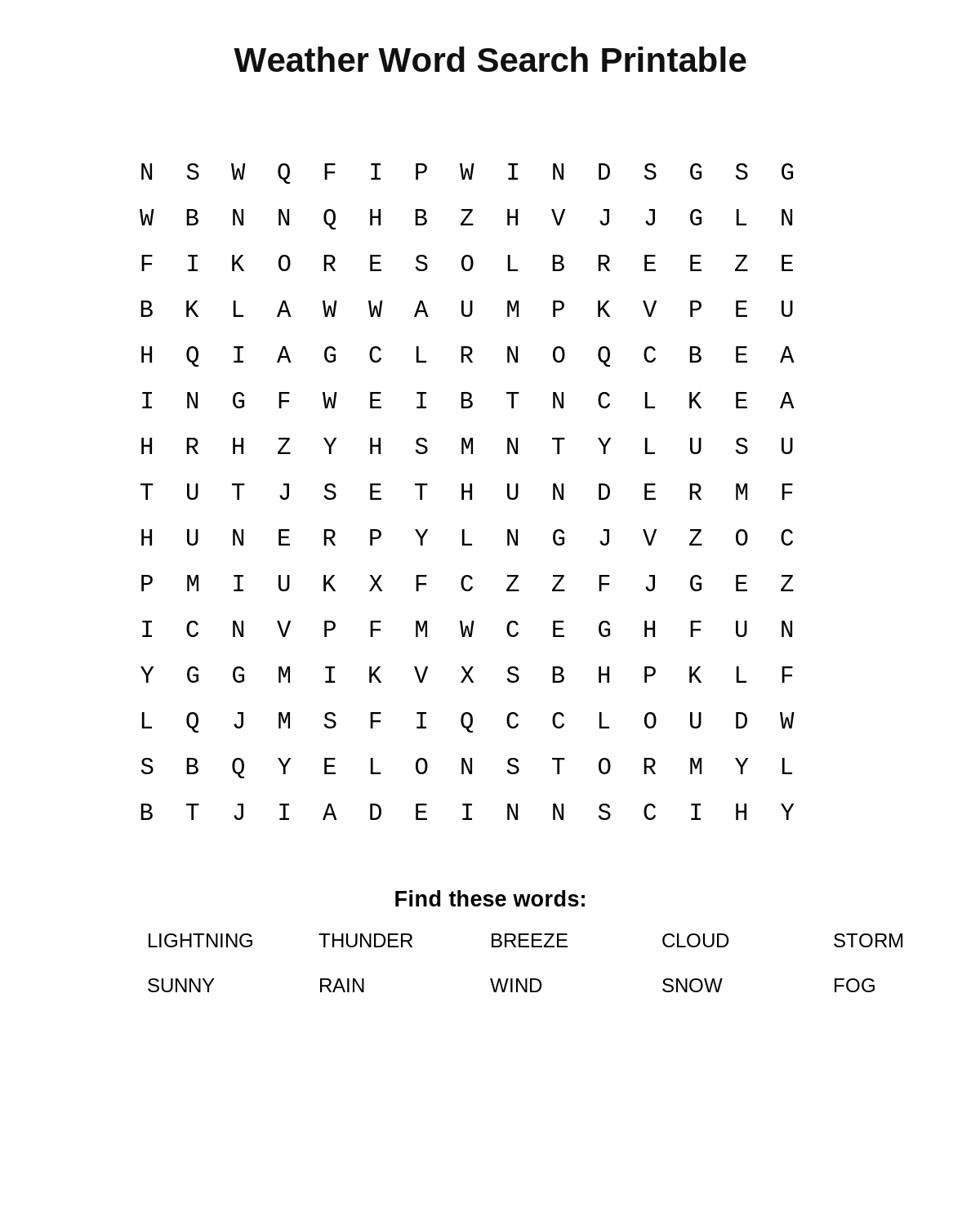 Weather Word Search Printable
