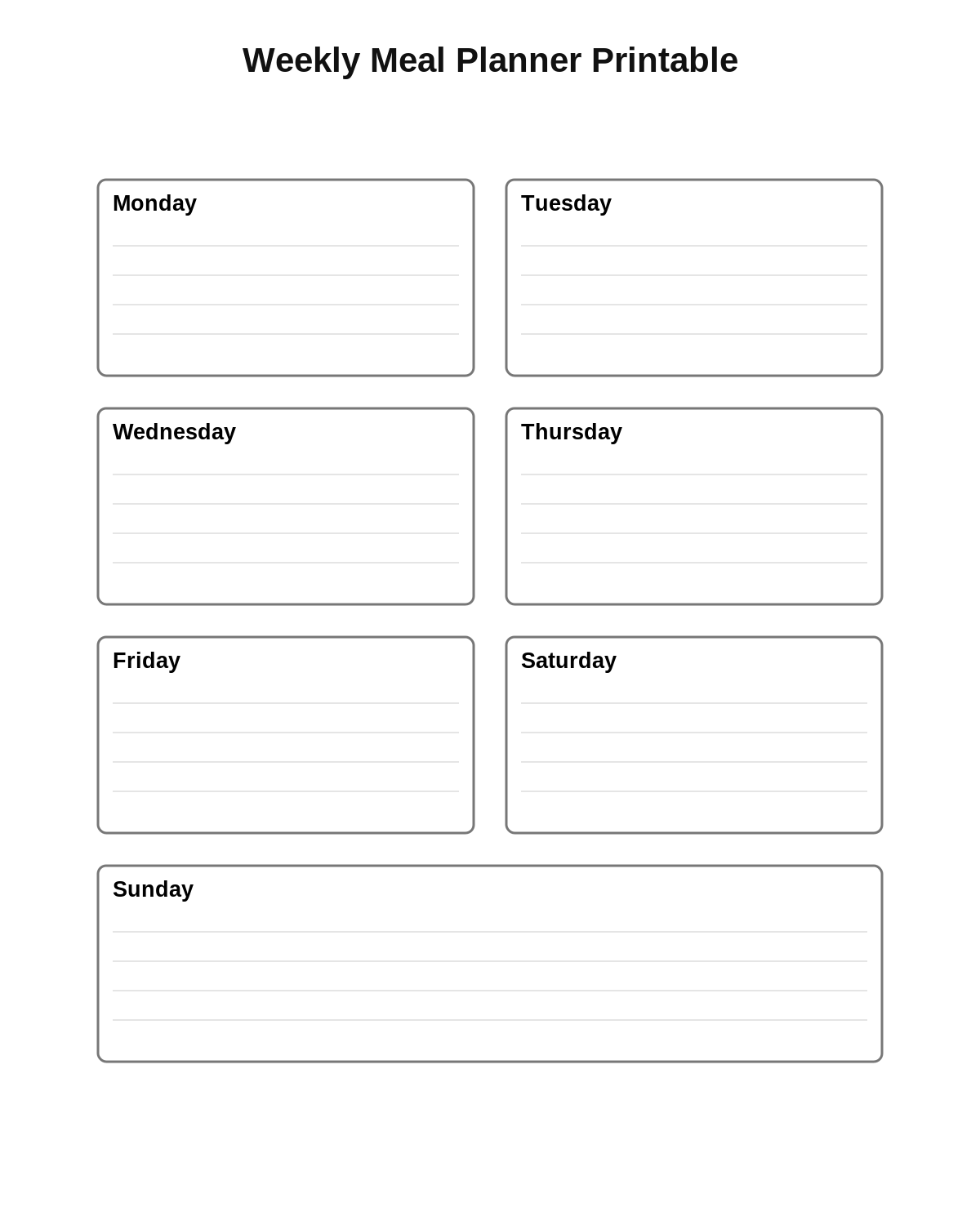Weekly Meal Planner Printable