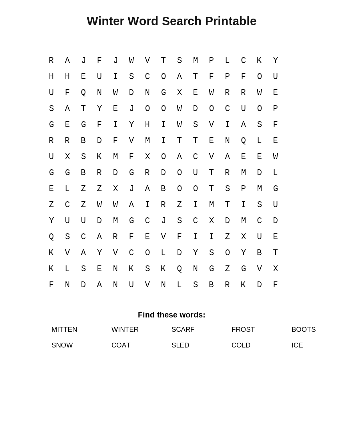 Winter Word Search Printable